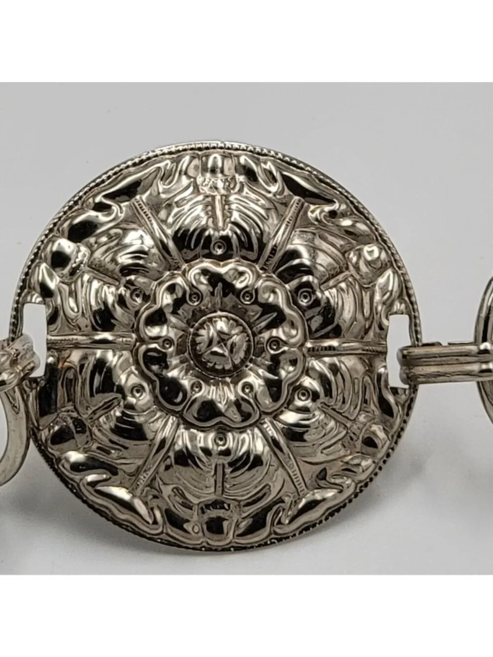 VTG Leather Western/Boho Belt With Silver Ornate Concho Buckle & Braided Details